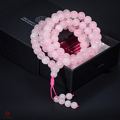 Vòng tràng hạt 108 viên đá thạch anh hồng